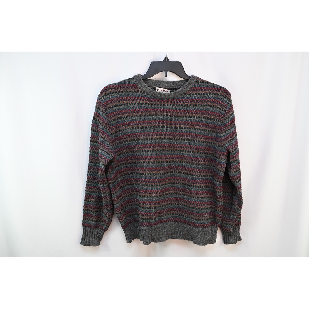 Vintage Jos A Bank Scottish Shetland Wool Sweater Gray Multi Color Mens Medium